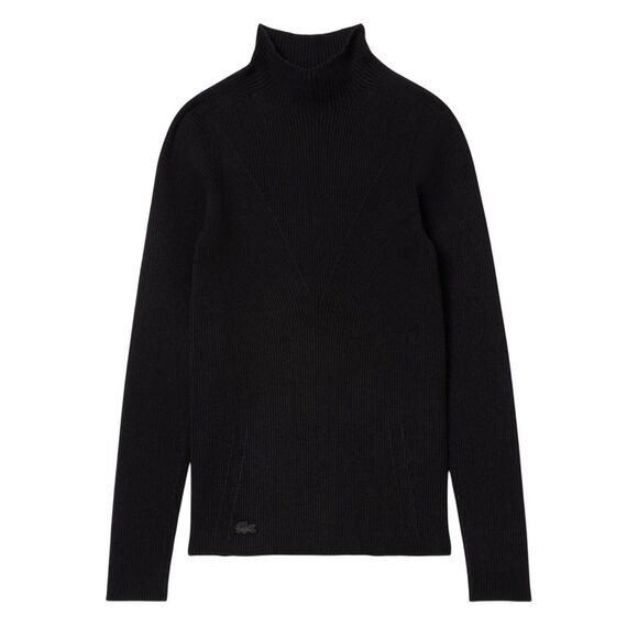 Lacoste Womens/Ladies Rib Knit High-Neck Sweater Top / Black